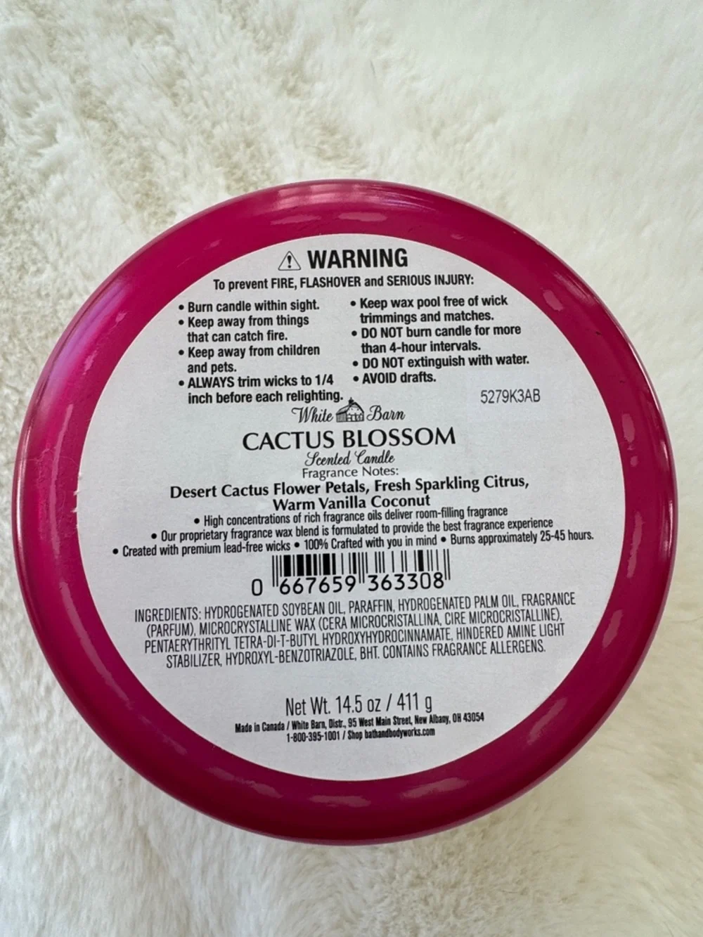 White Barn Cactus Blossom Candle - Hot Pink Jar - Bath and Body Works - Picture 3 of 4